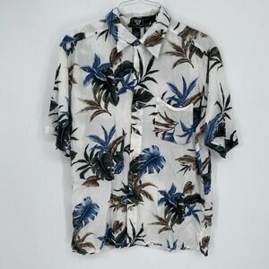 Junction West Men's White Tropical Floral Rayon Button Down Shirt Size Large